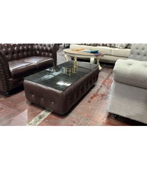 Francis Tufted Coffee Table with Glass Top - Brown